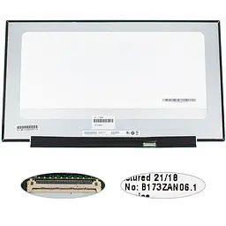 Матриця 17.3 B173ZAN06.1 3840х2160, 40pineDP, IPS, 120hz, 500cd/m2, кольоропередача 100%, LED, SLIM без планок та вушок, матова, роз'єм праворуч знизу для ноутбука