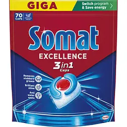 Somat Total Care Set 4-в-1: ополіскувач для посудомийних машин Rinser Extra-dry effect 750 мл + сіль для посудомийних машин Потрійна дія 1.5 кг + порошок для миття посуду в посудомийній машині Classic Pulver 2 кг + капсули для посудомийної машини Excellence 3-в-1, 70 шт. - мініатюра 3