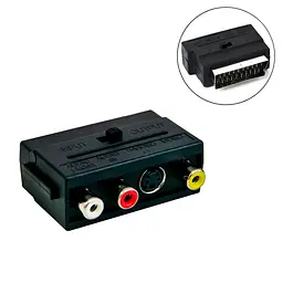 Перехідник SCART – 3 RCA + S-Video SH 3009, аудіо-відео адаптер, 21-пін Скарт-тюльпан із перемикачем in/out - мініатюра 2