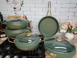Набір каструль O.M.S. Collection 3024 з гранітним покриттям 9 предметів Зелений (Туреччина) - мініатюра 3