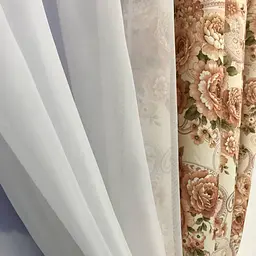 Коротка фіранка з атласу та шифону з кавовими квітами на тасьмі 1,8м на 4м ALBO pbe0052789 - мініатюра 4
