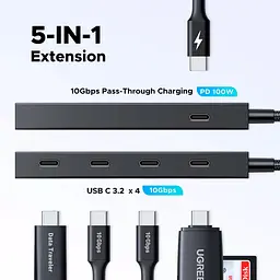 USB-Хаб Ugreen USB-хаб CM806 5-in-1 Port Black (55334) - мініатюра 7
