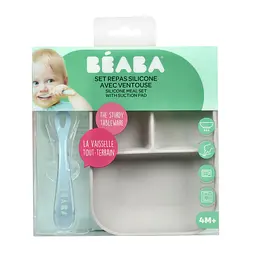 Тарілка Beaba порційна з ложкою, силікон, сірий (913508) - мініатюра 4