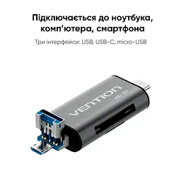 Кардридер Vention USB3.0 Multi-function Card Reader Gray Metal Type (CCHH0) - мініатюра 3