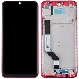Дисплей Xiaomi Redmi Note 7 / Redmi Note 7 Pro чорний, оригінал PRC, з рамкою червоного кольору, Twilight Gold