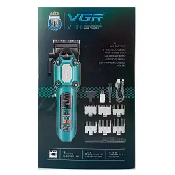 Машинка для стрижки (clipper) VGR V-600 Green, 6 насадок, регулятор висоти, LED display, 7000 RPM - мініатюра 6