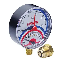 Термо-манометр радіальний Koer KM.801R (0-10 bar), D 80мм, 1/4''-1/2'' KR0216
