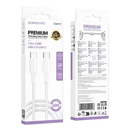 Кабель синхронізації Borofone BX117 Premium 60W/3A Type-C to Type-C 1m White (37164_3610594) - мініатюра 3