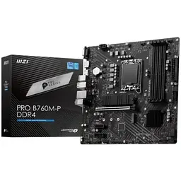 Материнська плата LGA1700, MSI PRO B760M-P DDR4, B760, 4xDDR4, Int.Video(CPU), 4xSATA3, 2xM.2, 1xPCI-E 16x 4.0, 2xPCI-E 1x 4.0, ALC897, RTL8111H, 4xUSB3.2/8xUSB2.0, VGA/HDMI/DP, MicroATX