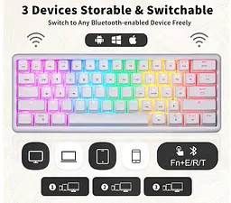 Клавіатура ігрова механічна Motospeed SK-66 Wireless White Hot Swap Gateron Blue - мініатюра 5