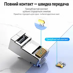 Экранированные сетевые штекеры Vention 50 шт + 50 направляющих коннекторы RJ45 Cat.6A FTP 10 Гбит/с для жил 23–26 AWG для одножильных и многожильных проводов позолоченные контакты прозрачные (IDFR0-50) - миниатюра 5