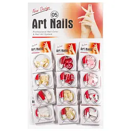 Нігті накладні кольорові з малюнком та камінчиками упаковка 12 шт. Art Nails №5