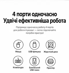USB-C хаб для периферії UGREEN CM473 концентратор вхід USB-C для хоста та 4 вихідні порти USB-A 3.0 передавання даних до 5 Гбіт/с вбудований кабель 0,2 м кабель в обплетенні без окремого порту живлення для телефонів і планшетів із USB-C та підтримкою OTG одночасна робота всіх 4 портів працює без встановлення драйверів сумісність із ОС Windows Mac OS і Linux корпус космічного сірого кольору з чорним кабелем і чорними деталями (20841) - мініатюра 8