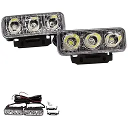 Денні ходові вогні ДХО 85x30x35 мм /9W x 3LED / корпус метал / Білі 2 шт.