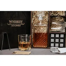 Подарунковий набір Whiskey Stones камені для віскі в дерев'яному пеналі №7 + декантер і 2 склянки Rocco Selecta + щипці + мішечок - мініатюра 4