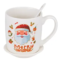 Чашка новорічна Elisey 9150-005-3 Merry Christmas керамічна з ложкою та блюдцем 350 мл Біла - мініатюра 4