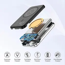 УМБ Choetech Magnetic Wireless 5000mAh USB-A,USB-C In/Out B655 mini silver - мініатюра 7
