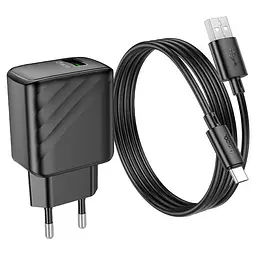 Мережевий зарядний пристрій з кабелем HOCO CS21A Rich single port QC3. 0 charger set (Type-C)(EU) чорний - мініатюра 3