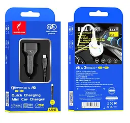 Автомобільний зарядний пристрій SkyDolphin SZ19T PD 20W + QC3.0 20W Black + кабель Type-C (SDAZP-000104)