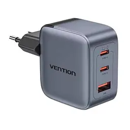 Зарядний пристрій Vention 1xUSB-C PD 70 Вт + 1xUSB QC 3.0 22.5 Вт GaN + кабель USB-C — USB-C 1.0 м 5 А сірий (TZ-FCGH0-EU)
