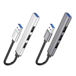 Usb hub Hoco HB26 4 in 1 adapter USB to USB 3.0+USB 2.0 x 3 Metal Grey - мініатюра 5