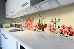 Кухонний фартух самоклеючий Рожеві Троянди для кухні наклейка колаж бежевий 60х200 см Happy Pocket Z180584