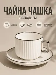 Столовий сервіз фарфоровий на 6 персон 32 предмети молочно-білий зі срібною окантовкою (49676211) - мініатюра 5