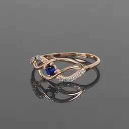 Каблучка з червоного золота з синім фіанітов 18 K-0119