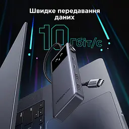 USB-C хаб UGREEN Uno CM888 концентратор 6-в-1 2 USB-A та 2 USB-C для даних USB 3.2 до 10 Гбіт/с відеовихід HDMI 4K 60 Гц для HDMI потрібен відеовихід USB-C на джерелі з підтримкою заявленого режиму наскрізне заряджання з входом PD до 100 Вт індикація стану емодзі без встановлення драйверів для macOS Windows Linux темно-сірий із чорними елементами (35998) - мініатюра 7