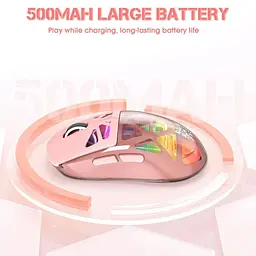 Комп'ютерна мишка Onikuma бездротова ігрова CW-930 Pro з RGB підсвіткою та 3 режимами підключення для ПК та ігор рожевий - мініатюра 7