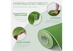 Килимок для йоги та фітнесу EasyFit TPE+TC 6 мм двошаровий зелений-сірий (EF-1924-GNGY) - мініатюра 3
