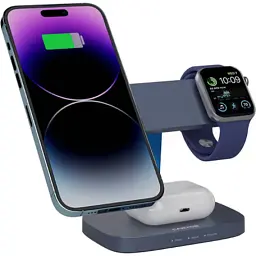 Зарядний пристрій Canyon wireless charger HEXAGON WCS-310 3in1 DarkGrey/Blue (CNS-WCS310DGBL) - мініатюра 7