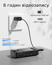 Нагрудний відеореєстратор BOBLOV A24 HD 1296P з диктофоном, поворотним об'єктивом, дисплеєм, кутом огляду 160° - мініатюра 4