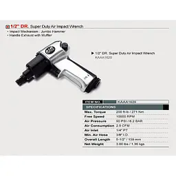 Пневмогайковерт для шиномонтажу TOPTUL 1/2" 271 N/m 10000 об/хв KAAA1620 - мініатюра 2