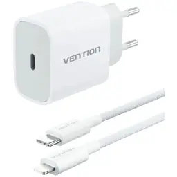 Зарядний пристрій 1xUSB-C 20W + USB-C to Lightning cable М-М White Vention (G17W0-EU)