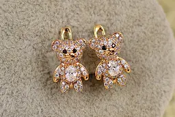 Сережки дитячі Xuping Jewelry ведмежата із білим камінчиком 1,4 см золотисті