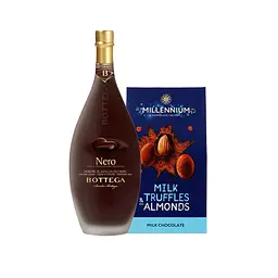 Набір: Лікер Bottega Cioccolato Nero 15% 0.5 л + Цукерки Millennium мигдаль у молочному трюфелі 100 г
