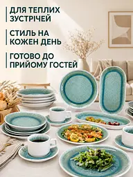 Керамічний столовий набір бірюзовий на 6 персон, 32 предмети, тарілки, чашки та блюда (49676283) - мініатюра 9