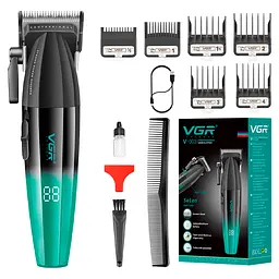 Триммер VGR V-003, 6 насадок, LED-дисплей, 9000 RPM, 2500 mAh, Black/Green