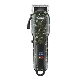 Машинка для стрижки волосся VGR V-665 LED-дисплей акумуляторна 6 насадок 1800mAh 7W Camo