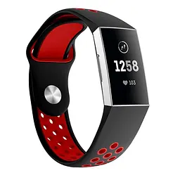 Силіконовий ремінець Primo з перфорацією для фітнес браслета Fitbit Charge 3/4 Black Red/розмір L - мініатюра 2