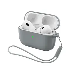 Силіконовий чохол для навушників Apple AirPods Pro 3, Silicone Case with straps, сірий, захисний чохол з ремінцем, ультратонкий і легкий, повний захист, з підвіскою, м"який силікон, ArmorStandart (ARM88295)