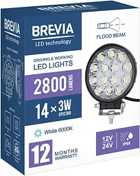 LED фара Brevia Flood Ближнє світло 10-30V 42W (14x3W) 2800Lm Алюмінієвий корпус IP68 (10651RFX1) - мініатюра 7