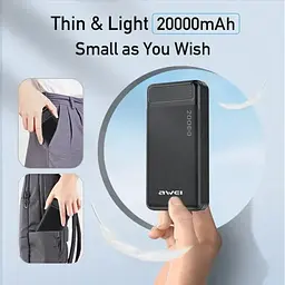 Павербанк AWEI P6K Pro 20000mAh з 2 USB портами, micro-USB та USB Type-C - мініатюра 6