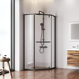 Душове огородження 5-corner Pivot AM.PM Gem 90×90 см, без піддону, чорний матовий профіль W90UG-405-9090-BT - мініатюра 2