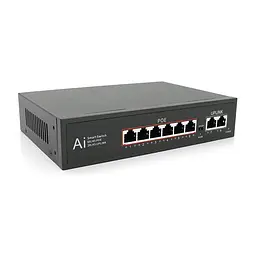 POE коммутатор Merlion 6 POE 10/100+2 RJ45 10/100 встроенный блок питания 52V 1.45A