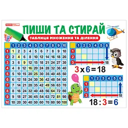 Тренажер-плакат Пиши та стирай Таблиця множення та ділення 13104220