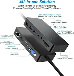 Док-станція Surface Pro для 4/5/6 USB Hub Dock Station з портом Gigabit Ethernet, портом VGA дисплея 4K HDMI DP, портами 3xUSB 3.0 - мініатюра 3