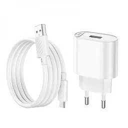 МЗП Hoco C109A Fighter QC3.0 18W (1USB-A) + кабель USB to MicroUSB White - мініатюра 7