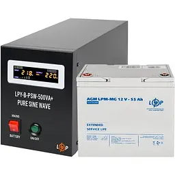 Комплект резервного живлення для котла LogicPower ДБЖ + батарея UPS B500 + АКБ MG 720W